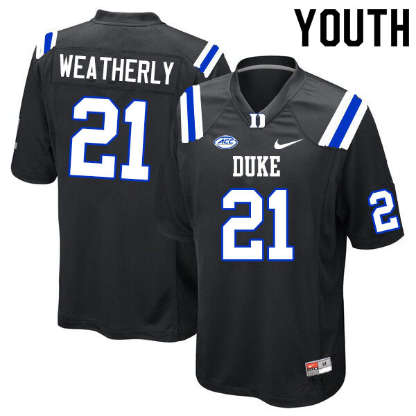 Youth #21 Eric Weatherly Duke Blue Devils College Football Jerseys Sale-Black - Click Image to Close